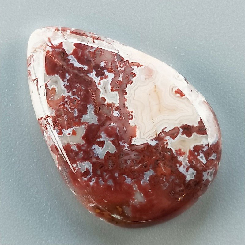 Agata Pennacchio Naturale Forma Goccia Piatto Cabochon Liscio Fatto a Mano 30X21X5mm 5,76gm 1pz