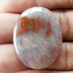 Agata Pennacchio Naturale Forma Ovale Piatto Cabochon Liscio Fatto a Mano 32X25X5mm 8,79gm 1pz