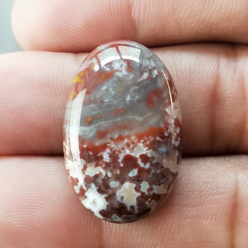 Agata Pennacchio Naturale Forma Ovale Piatto Cabochon Liscio Fatto a Mano 27X18X5mm 5,23gm 1pz