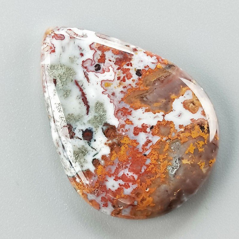 Agata Pennacchio Naturale Forma Goccia Piatto Cabochon Liscio Fatto a Mano 37X27X5mm 8,60gm 1pz