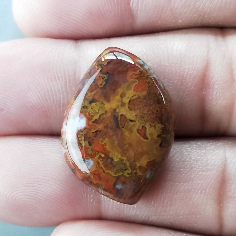 Agata Pennacchio Naturale Forma Fantasia Piatto Cabochon Liscio Fatto a Mano 25X18X6mm 4,65gm 1pz