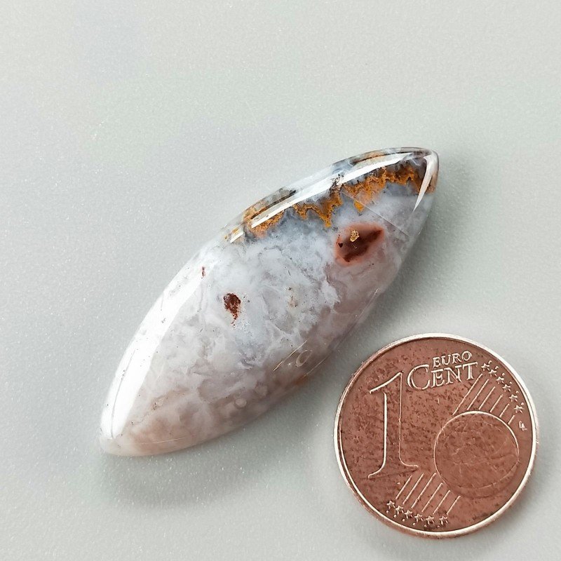 Agata Pennacchio Naturale Forma Marquise Piatto Cabochon Liscio Fatto a Mano 35X13X5mm 4,28gm 1pz