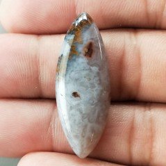 Agata Pennacchio Naturale Forma Marquise Piatto Cabochon Liscio Fatto a Mano 35X13X5mm 4,28gm 1pz