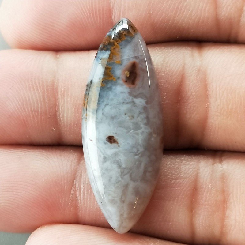 Agata Pennacchio Naturale Forma Marquise Piatto Cabochon Liscio Fatto a Mano 35X13X5mm 4,28gm 1pz