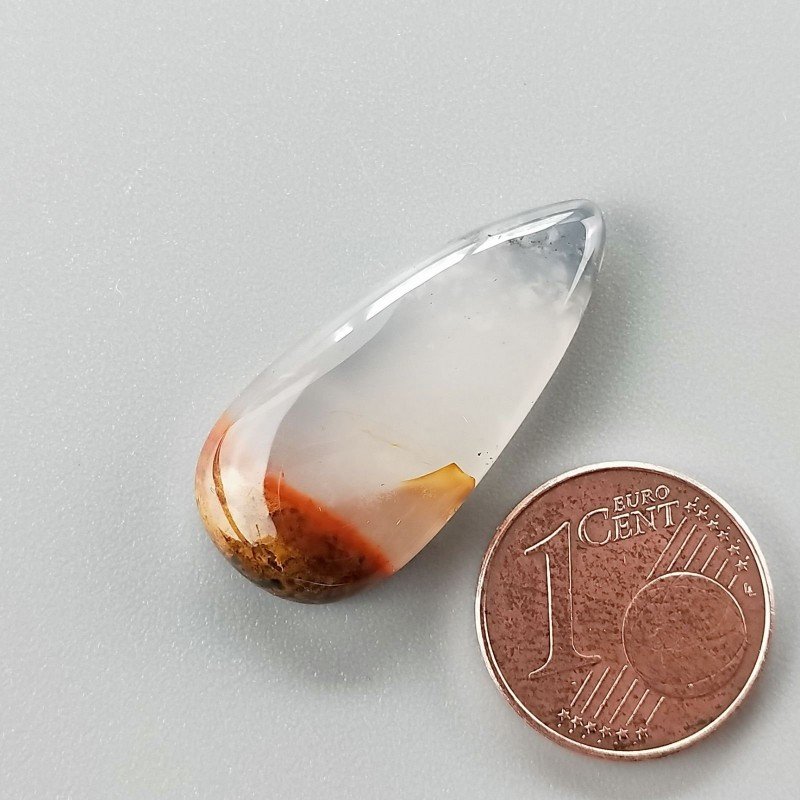 Agata Pennacchio Naturale Forma Goccia Piatto Cabochon Liscio Fatto a Mano 28X13X5mm 3,35gm 1pz