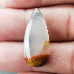 Agata Pennacchio Naturale Forma Goccia Piatto Cabochon Liscio Fatto a Mano 28X13X5mm 3,35gm 1pz