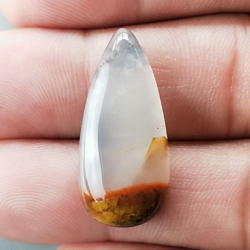 Agata Pennacchio Naturale Forma Goccia Piatto Cabochon Liscio Fatto a Mano 28X13X5mm 3,35gm 1pz