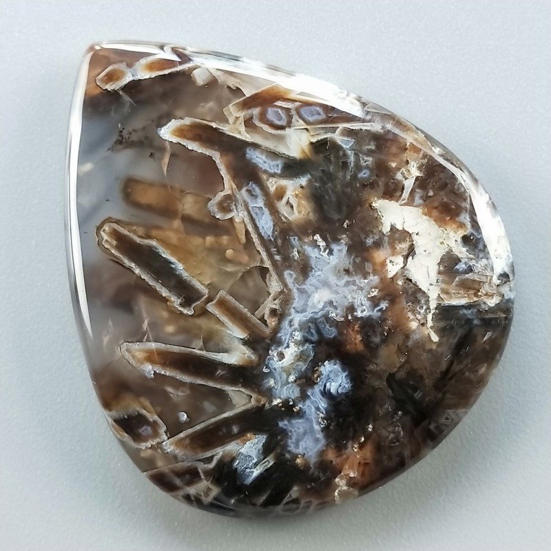 Agata Legno Turchia Naturale Forma Goccia Piatto Cabochon Liscio Fatto a Mano 41X34X5mm 12,50gm 1pz