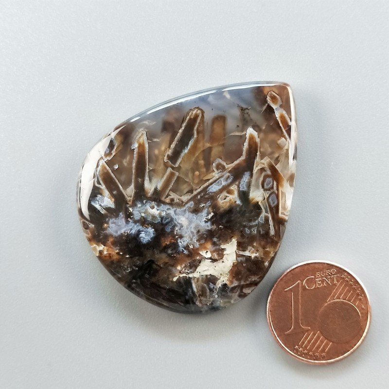 Agata Legno Turchia Naturale Forma Goccia Piatto Cabochon Liscio Fatto a Mano 41X34X5mm 12,50gm 1pz