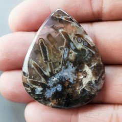Agata Legno Turchia Naturale Forma Goccia Piatto Cabochon Liscio Fatto a Mano 41X34X5mm 12,50gm 1pz