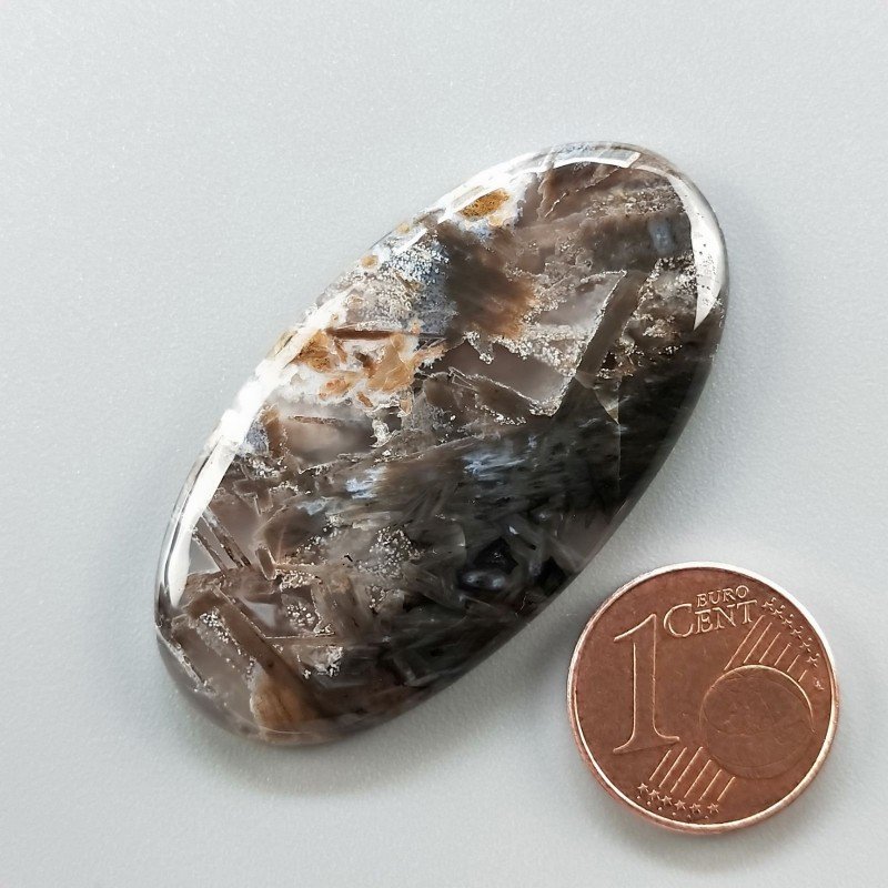 Agata Legno Turchia Naturale Forma Ovale Piatto Cabochon Liscio Fatto a Mano 44X23X5mm 8,50gm 1pz