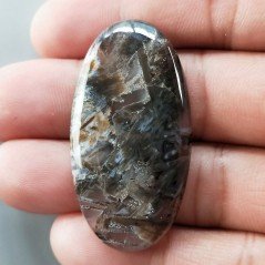 Agata Legno Turchia Naturale Forma Ovale Piatto Cabochon Liscio Fatto a Mano 44X23X5mm 8,50gm 1pz