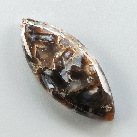 Agata Legno Turchia Naturale Forma Marquise Piatto Cabochon Liscio Fatto a Mano 35X15X5mm 4,70gm 1pz