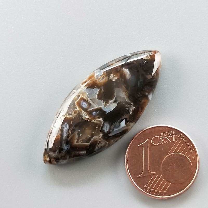 Agata Legno Turchia Naturale Forma Marquise Piatto Cabochon Liscio Fatto a Mano 35X15X5mm 4,70gm 1pz