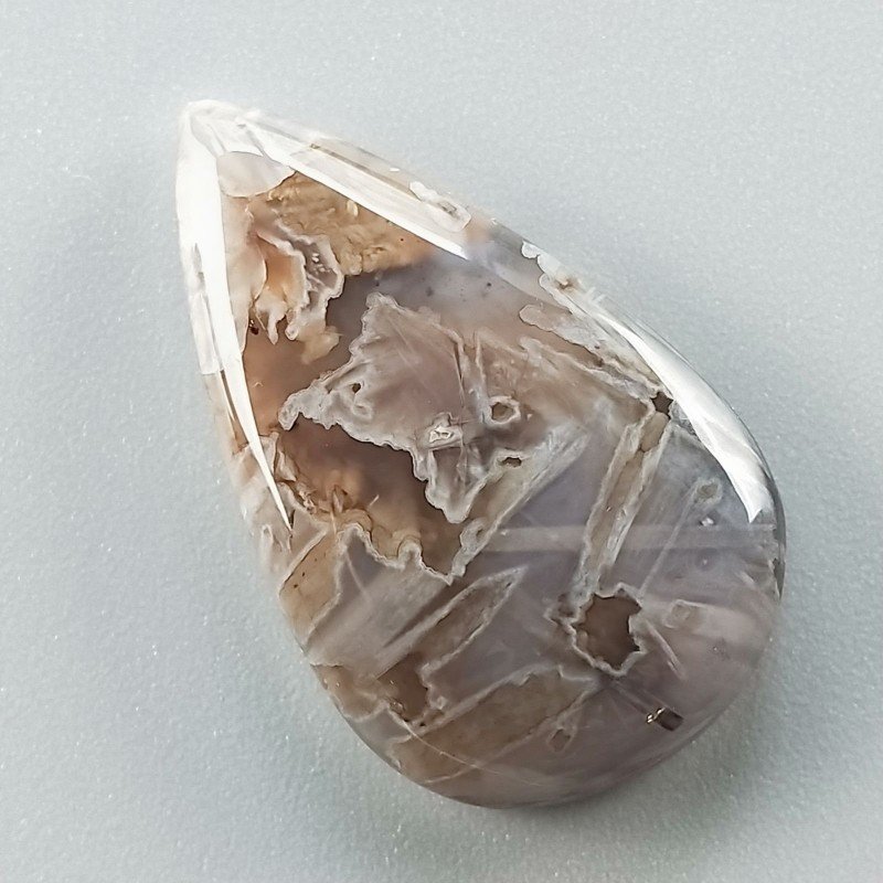 Agata Legno Turchia Naturale Forma Goccia Piatto Cabochon Liscio Fatto a Mano 30X18X5mm 4,50gm 1pz