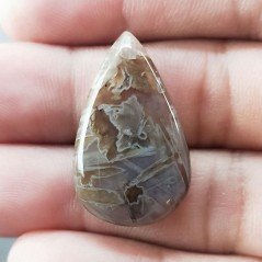 Agata Legno Turchia Naturale Forma Goccia Piatto Cabochon Liscio Fatto a Mano 30X18X5mm 4,50gm 1pz