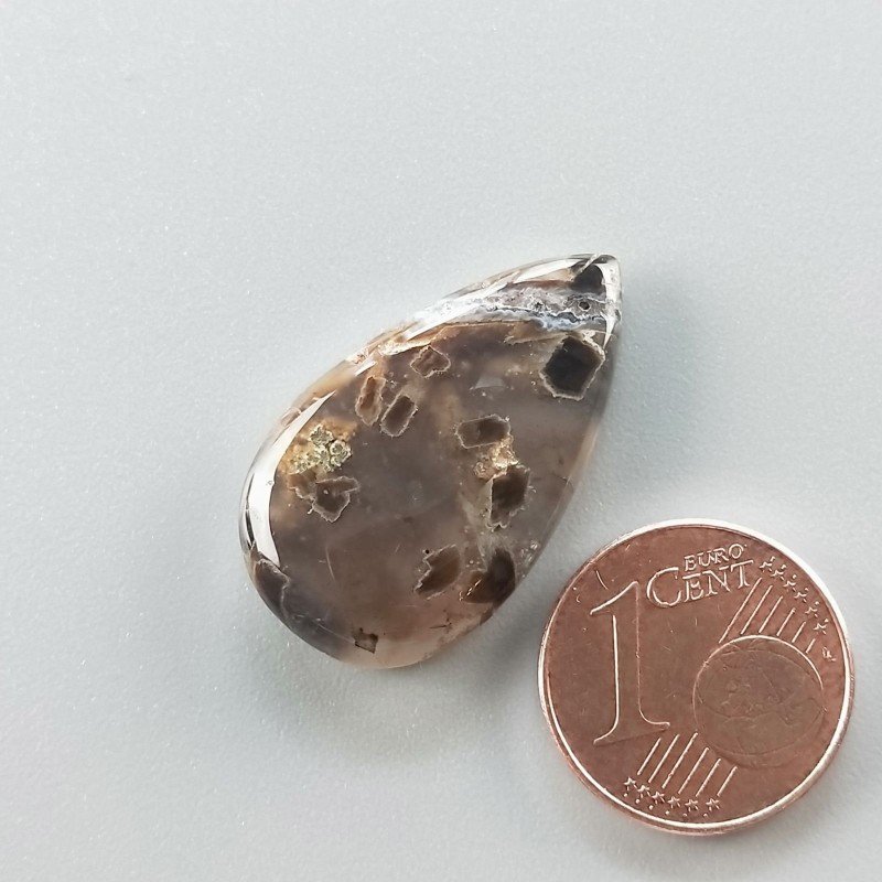 Agata Legno Turchia Naturale Forma Goccia Piatto Cabochon Liscio Fatto a Mano 26X15X5mm 3,25gm 1pz