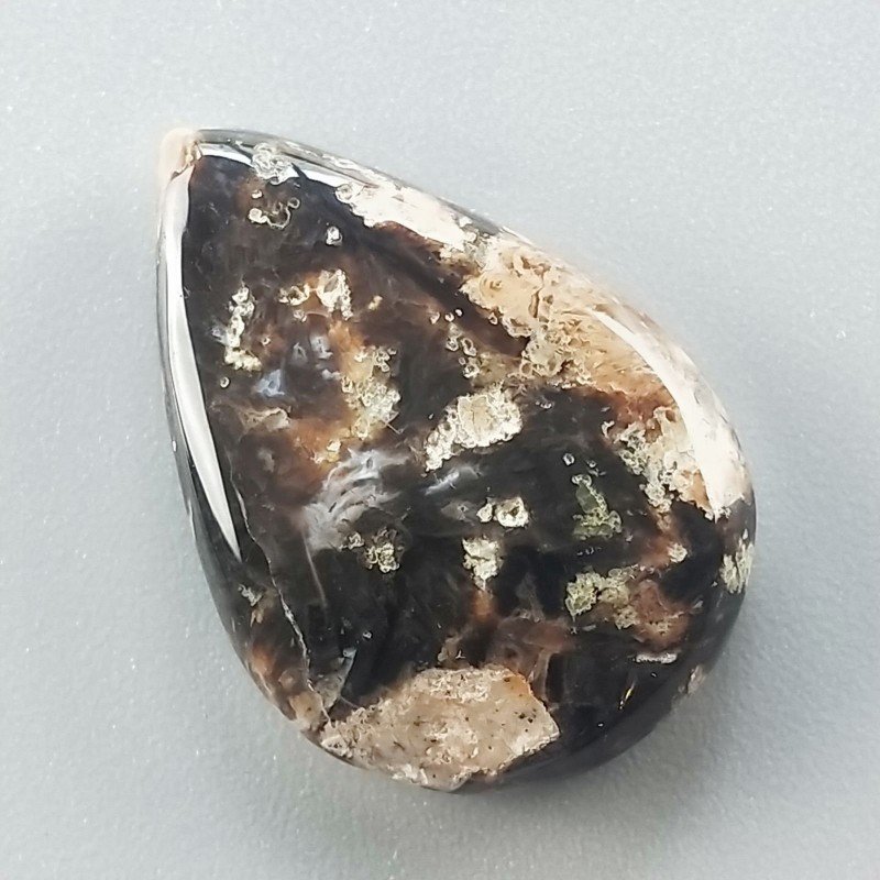 Agata Legno Turchia Naturale Forma Goccia Piatto Cabochon Liscio Fatto a Mano 26X18X5mm 3,90gm 1pz