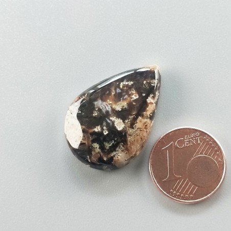Agata Legno Turchia Naturale Forma Goccia Piatto Cabochon Liscio Fatto a Mano 26X18X5mm 3,90gm 1pz