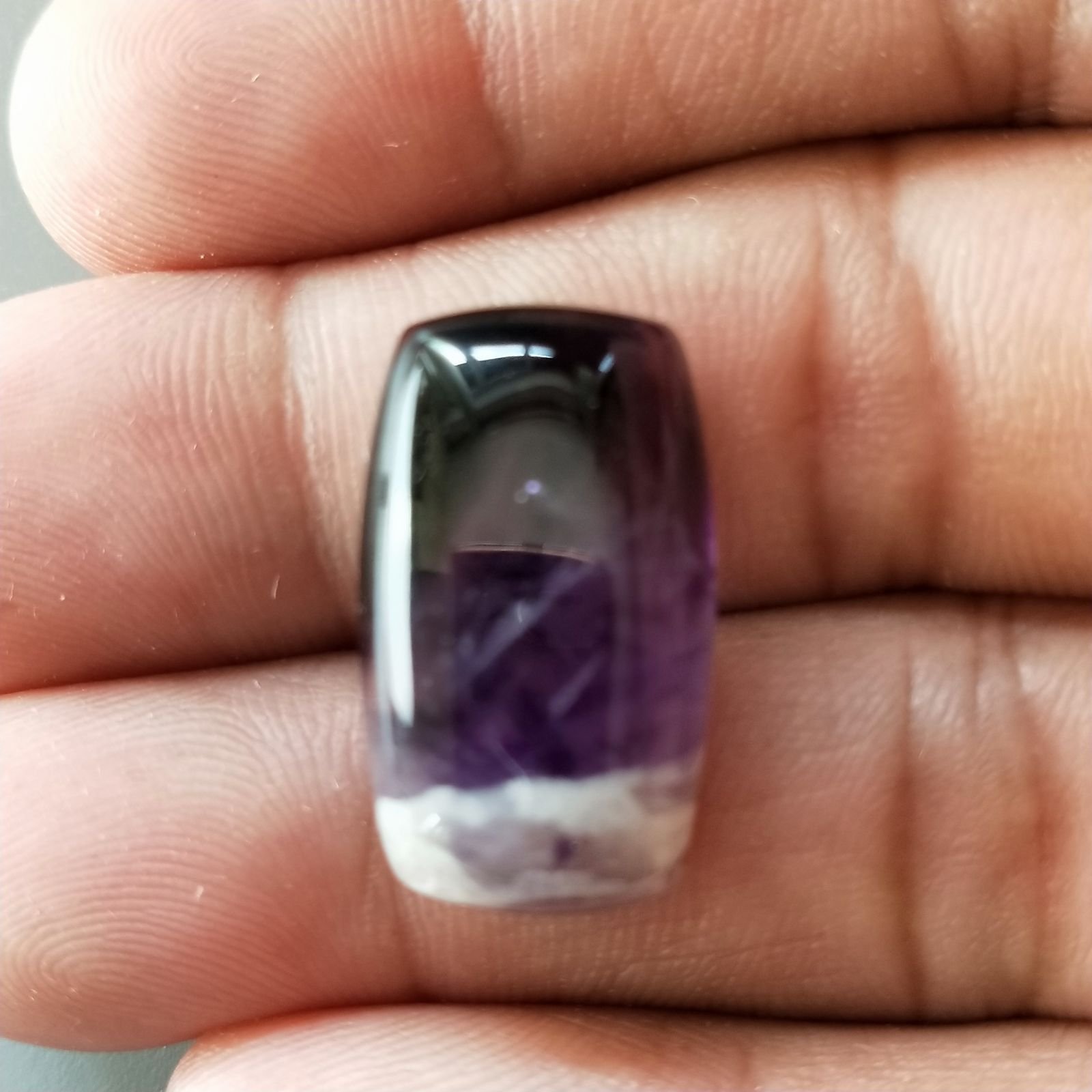 Ametista Chevron Naturale Forma Cuscino Piatto Cabochon Liscio Fatto a Mano 21x11mm 3,97gm 1pz