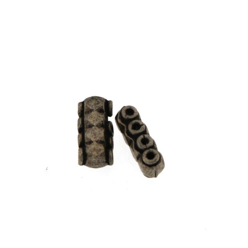 Distanziatore In Ottone Forma Barretta 4 Fili Ethnico Ossidato 04X16mm-Argentato 1pz