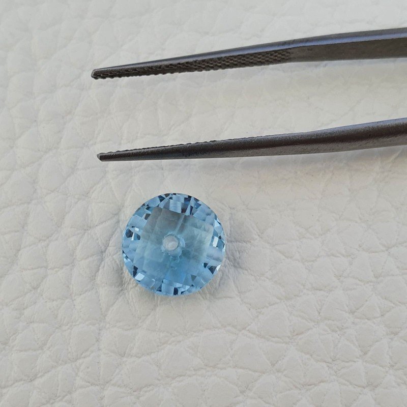 Topazio Azzurro Blu Svizzero Taglio Rondelle Forate Piatto Briollette Sfacettata Fatto a Mano 10X10X5mm 4,05 Carati 1pz