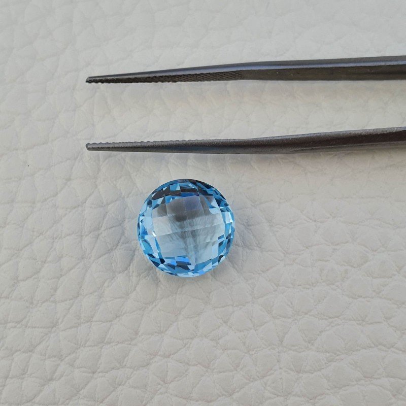 Topazio Azzurro Blu Svizzero Taglio Tondo Piatto Briollette Sfacettata Fatto a Mano 12mm 1pz