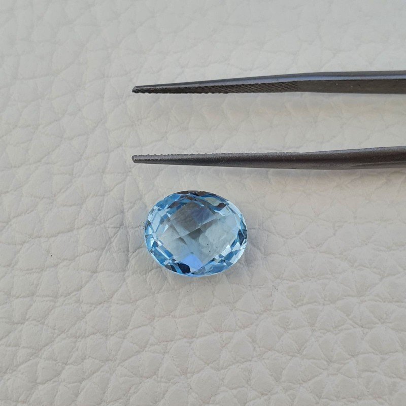 Topazio Azzurro Blu Svizzero Taglio Ovale Piatto Briollette Sfacettata Fatto a Mano 10x12mm 1pz