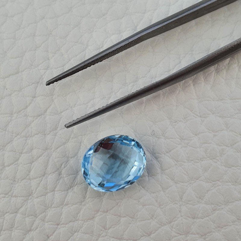 Topazio Azzurro Blu Svizzero Taglio Ovale Piatto Briollette Sfacettata Fatto a Mano 10x12mm 1pz