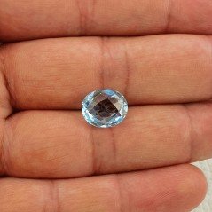 Briolette di Topazio Azzurro Blu Svizzero, Taglio Ovale Piatto, Sfaccettata a Mano, 10x12 mm