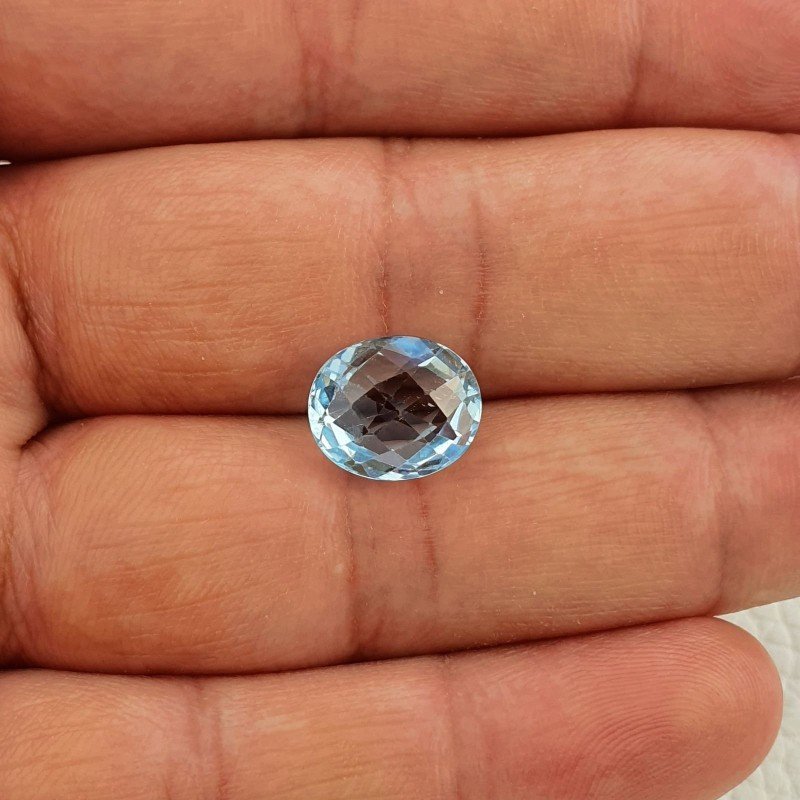 Topazio Azzurro Blu Svizzero Taglio Ovale Piatto Briollette Sfacettata Fatto a Mano 10x12mm 1pz