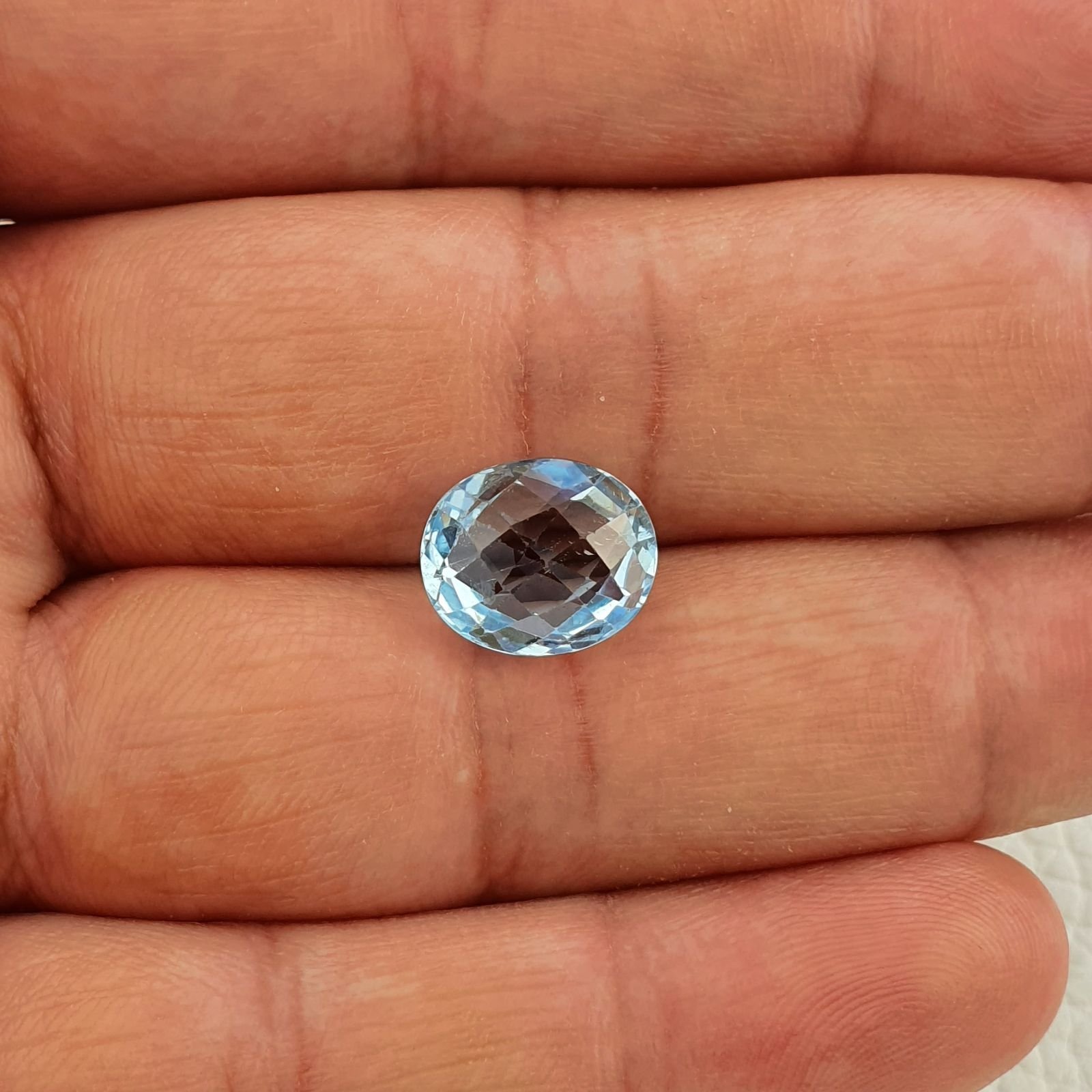 Topazio Azzurro Blu Svizzero Taglio Ovale Piatto Briollette Sfacettata Fatto a Mano 10x12mm 1pz