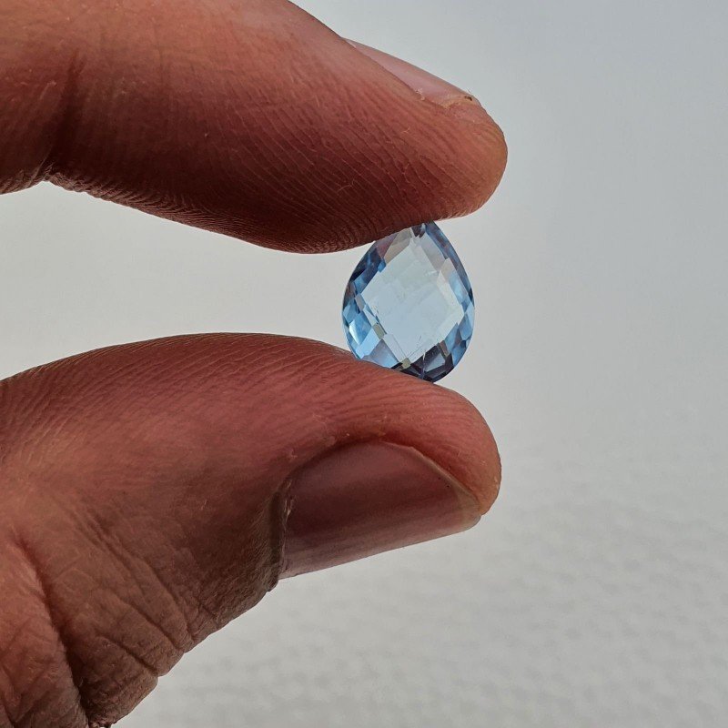 Topazio Azzurro Blu Svizzero Taglio Goccia Piatto Briollette Sfacettata Fatto a Mano 8x11mm 1pz