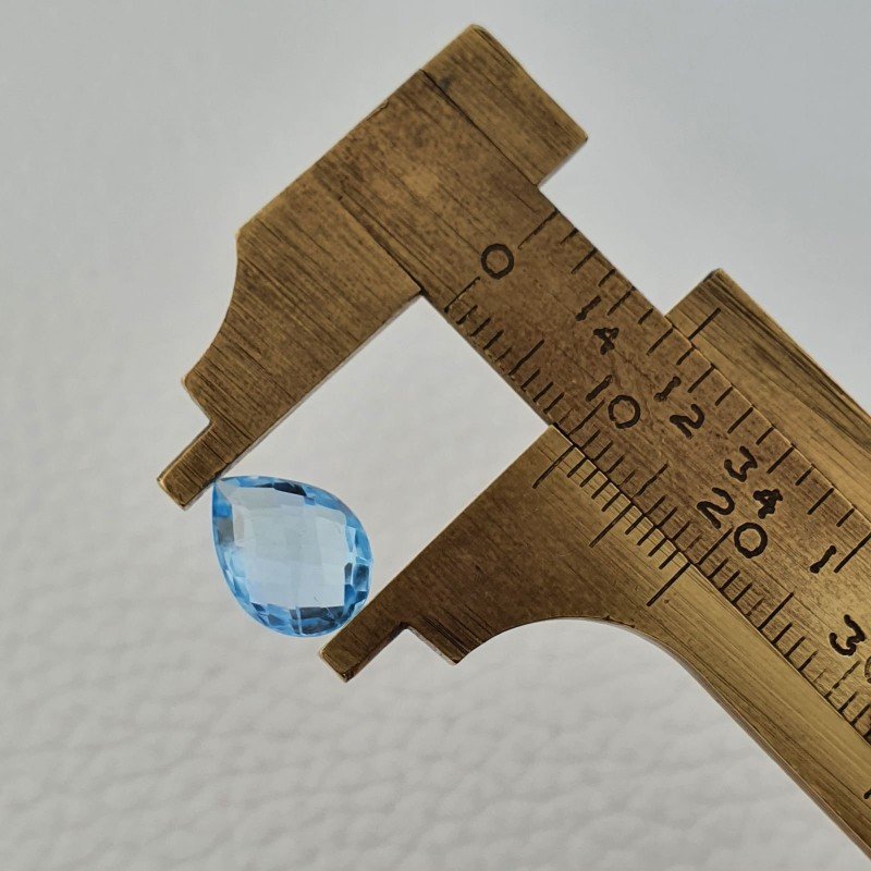 Topazio Azzurro Blu Svizzero Taglio Goccia Piatto Briollette Sfacettata Fatto a Mano 8x11mm 1pz