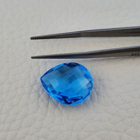 Topazio Azzurro Blu Svizzero Taglio Goccia Piatto Briollette Sfacettata Fatto a Mano 16x19mm A 18,15carati