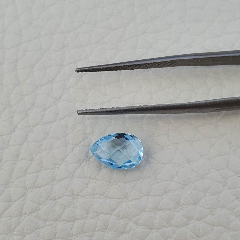 Topazio Azzurro Blu Svizzero Taglio Goccia Piatto Briollette Sfacettata Fatto a Mano 7x10mm 1pz