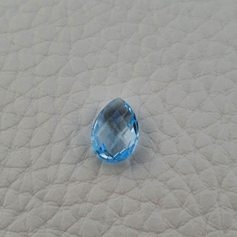 Topazio Azzurro Blu Svizzero Taglio Goccia Piatto Briollette Sfacettata Fatto a Mano 7x10mm 1pz
