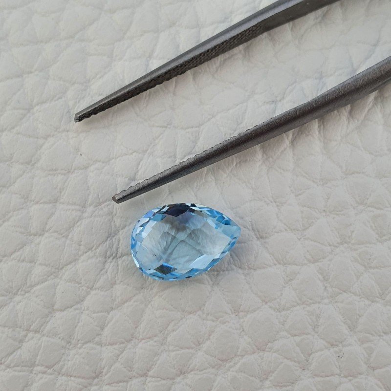 Topazio Azzurro Blu Svizzero Taglio Goccia Piatto Briollette Sfacettata Fatto a Mano 7x10mm 1pz