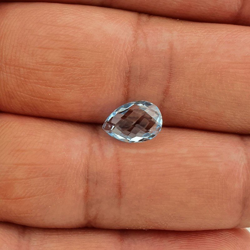 Topazio Azzurro Blu Svizzero Taglio Goccia Piatto Briollette Sfacettata Fatto a Mano 7x10mm 1pz