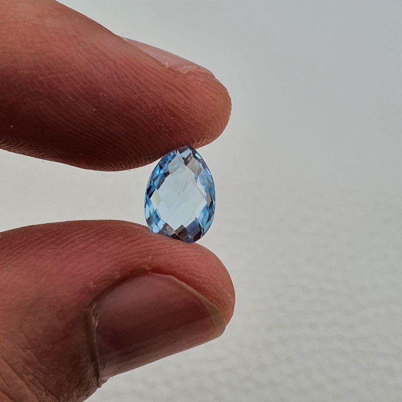 Topazio Azzurro Blu Svizzero Taglio Goccia Piatto Briollette Sfacettata Fatto a Mano 7x10mm 1pz