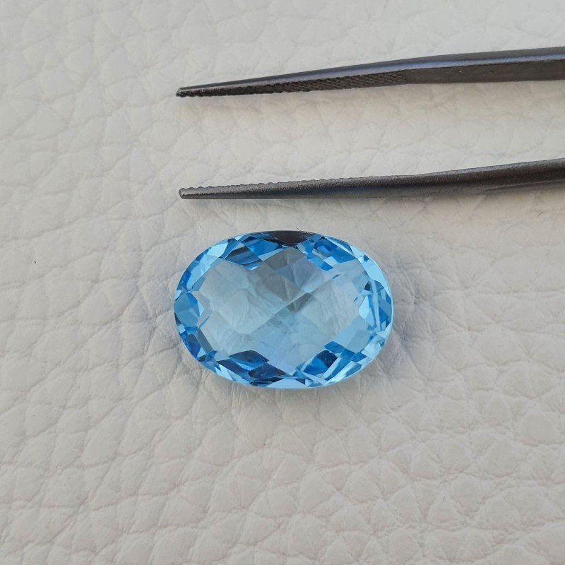 Topazio Azzurro Blu Svizzero Taglio Ovale Piatto Briollette Sfacettata Fatto a Mano 13x18mm 15,40 Carati 1pz