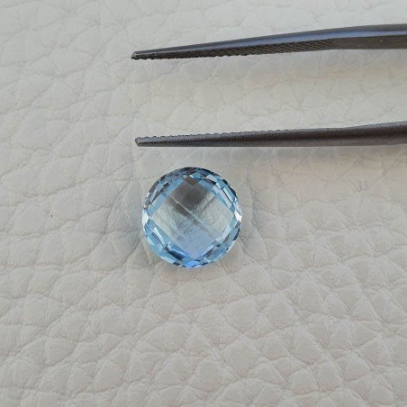 Topazio Azzurro Blu Svizzero Taglio Tondo Piatto Briollette Sfacettata Fatto a Mano 10mm 1pz
