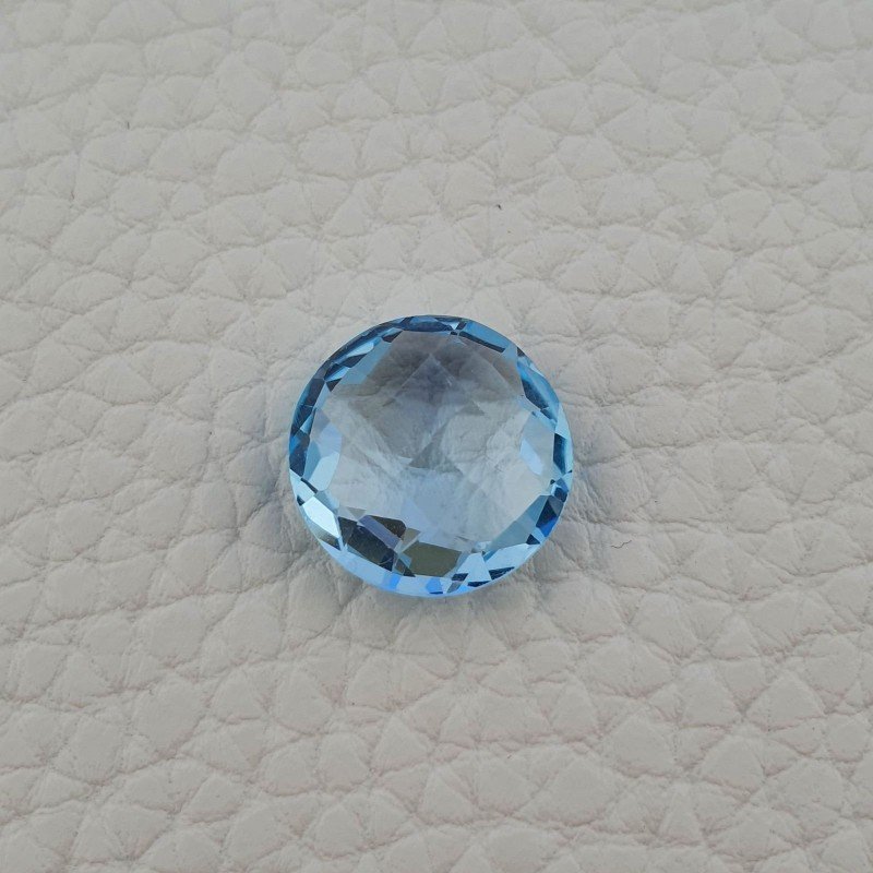 Briolette di Topazio Azzurro Blu Svizzero, Taglio Tondo Piatto, Sfaccettata a Mano, 14 mm