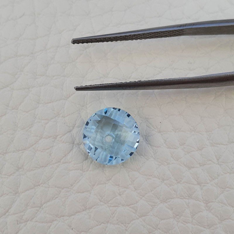 Topazio Azzurro Blu Svizzero Taglio Rondelle Forate Piatto Briollette Sfacettata Fatto a Mano 10X10X4mm 3,65 Carati 1pz