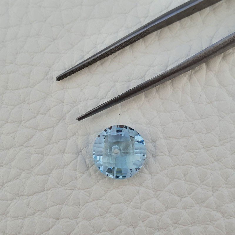 Topazio Azzurro Blu Svizzero Taglio Rondelle Forate Piatto Briollette Sfacettata Fatto a Mano 10X10X4mm 3,65 Carati 1pz