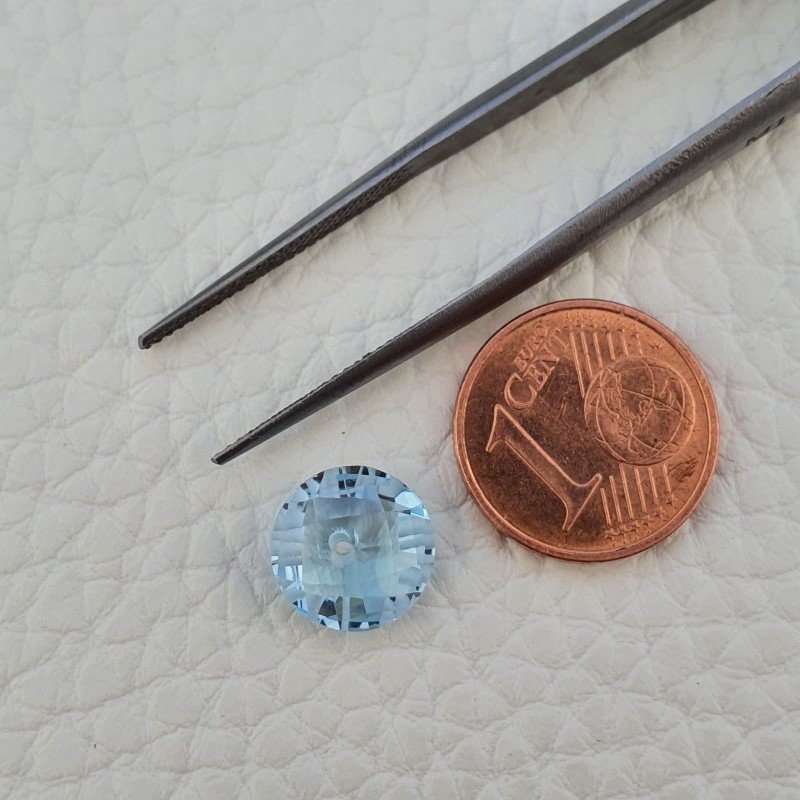 Topazio Azzurro Blu Svizzero Taglio Rondelle Forate Piatto Briollette Sfacettata Fatto a Mano 10X10X4mm 3,65 Carati 1pz