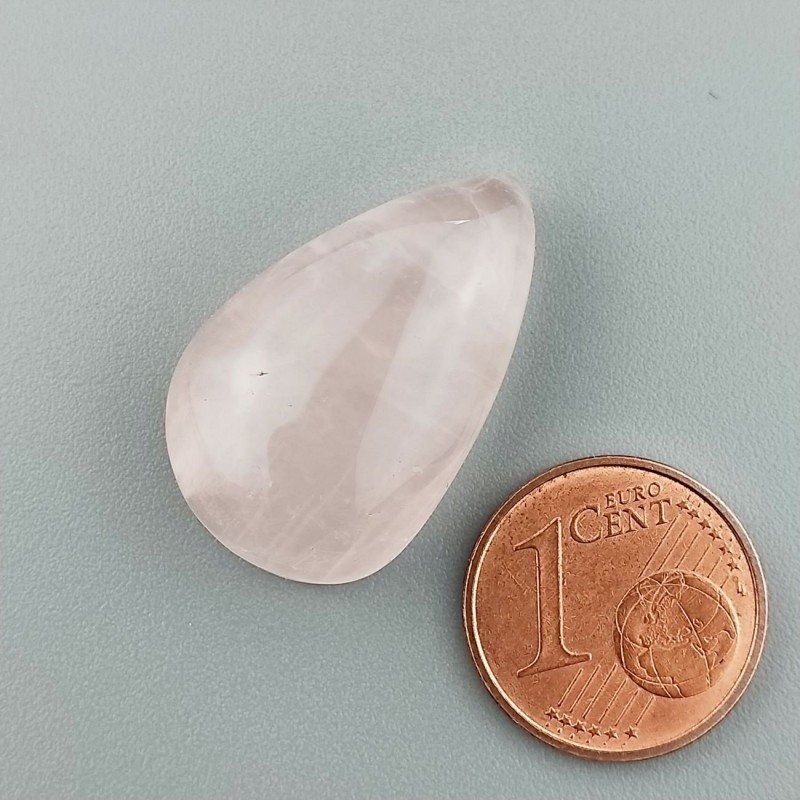Cabochon di Quarzo Rosa Naturale Goccia, Piatto e Liscio, 25x16x7 mm, 23,95 ct, Fatto a Mano
