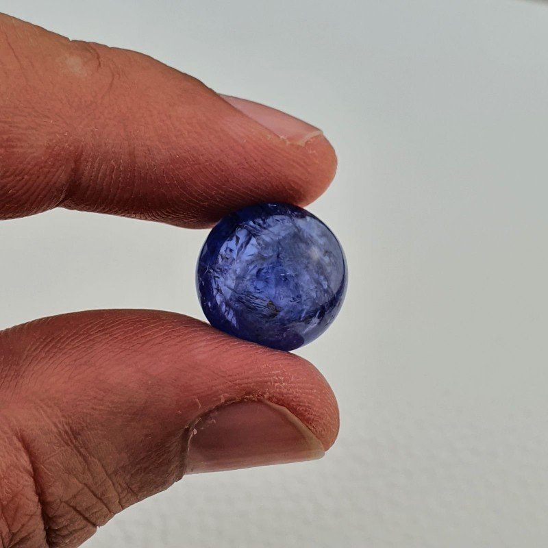 Tanzanite Naturale Forma Tondo Piatto Cabochon Liscio Fatto a Mano 14X14X08mm 13,95 Carati 1pz
