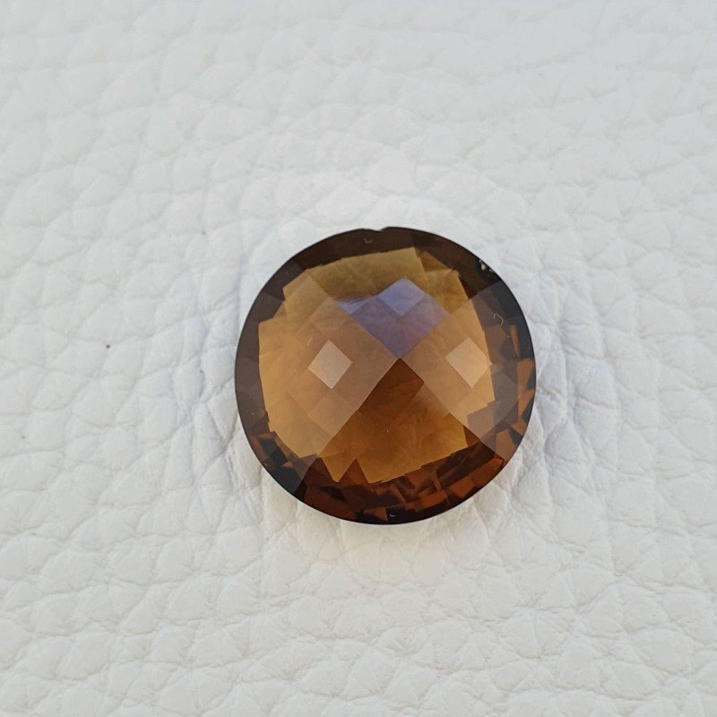 Gemma Sciolta di Quarzo Birra Naturale, Taglio Tondo Sfaccettato a Mano, 20 mm, 19,90 ct