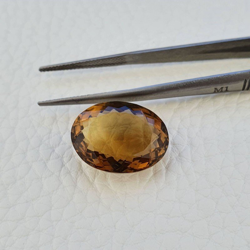 Quarzo Birra Naturale Taglio Ovale Sfaccettato a Mano Gemma Sciolta 15X19X8,2mm 15,45 Carati 1pz